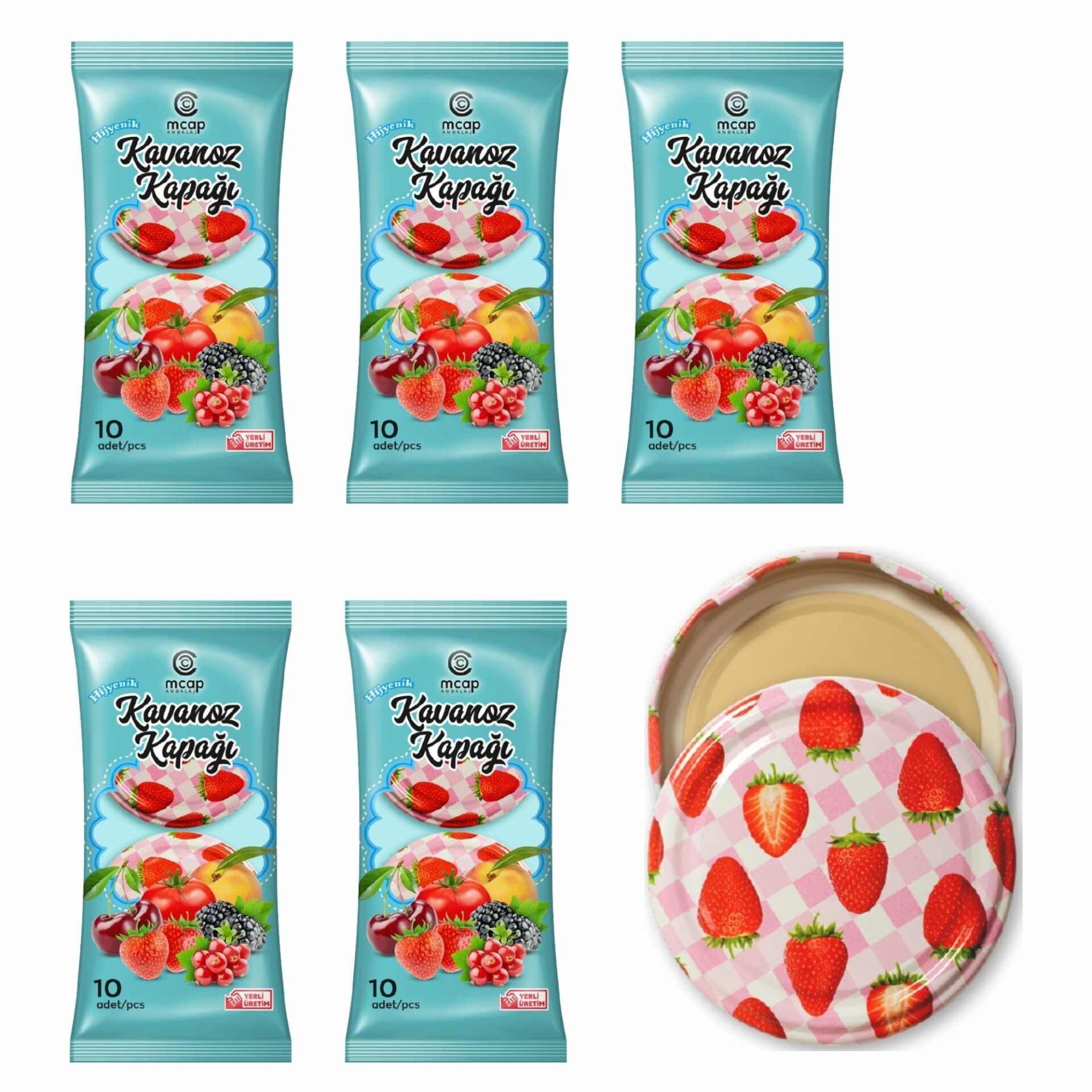 Patterned Canning Jar Lid - 10 Pieces (Standard Length - 82 mm) - Strawberry Pattern