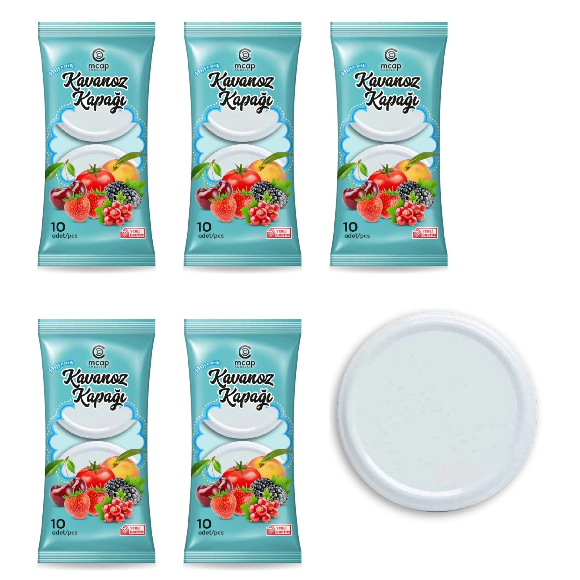 Konserve Kavanoz Kapağı - 5 Paket - 50 Adet (Standart Boy - 82 mm) - Beyaz