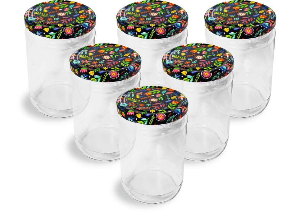 Cam Kavanoz ve Bahar Desenli Kavanoz Kapak Çeşitleri - 6 Adet (660 ml - 82mm)