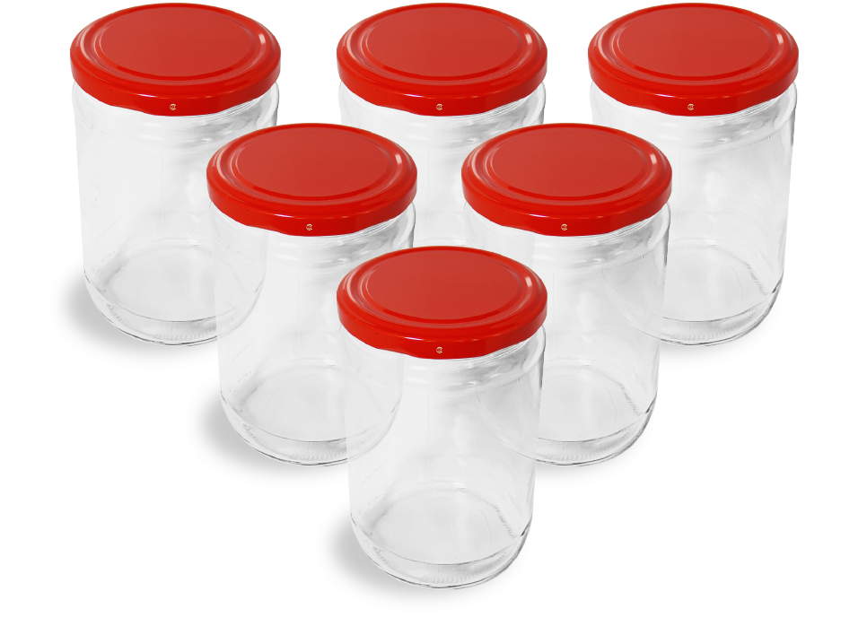 Cam Kavanoz ve Kırmızı Renk Kavanoz Kapak Çeşitleri - 6 Adet (660 ml - 82mm)