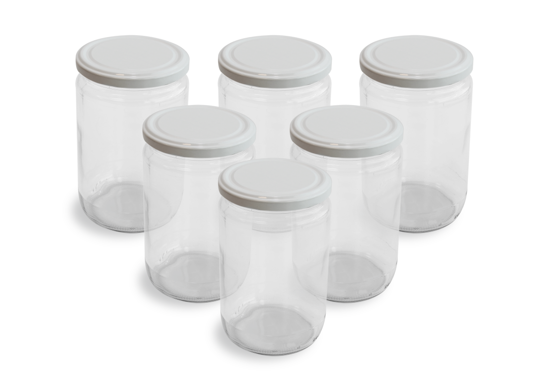 Cam Kavanoz ve Beyaz Renk Kavanoz Kapak Çeşitleri - 6 Adet (660 ml - 82mm)