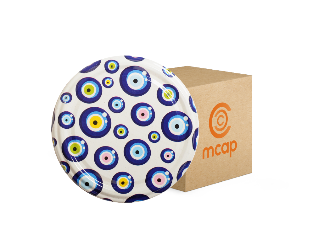 Boxed Patterned Jar Lid - 650 Pieces (82mm) - Evil Eye Bead Pattern