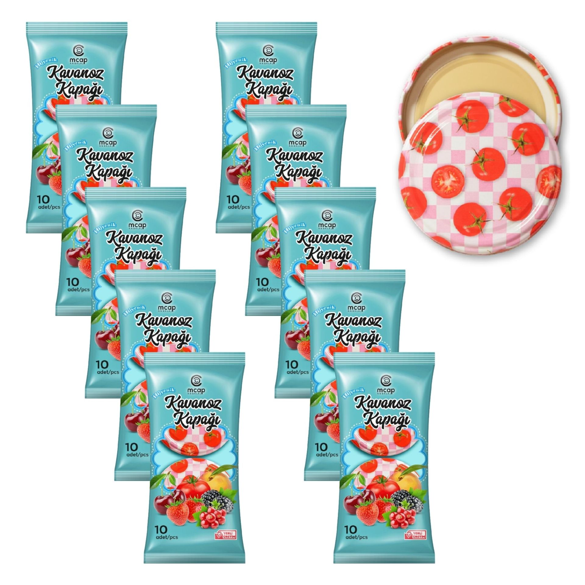 Patterned Canned Jar Twist Off- 10+1 Package - 110 Pieces (Standard Length - 82 mm) Tomato Pattern