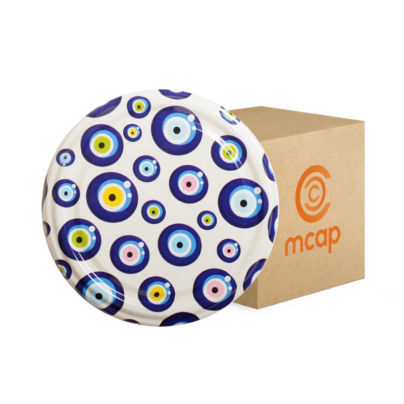 Kolili Desenli Kavanoz Kapağı - 1100 Adet (66mm) Nazar Boncuğu Desenli