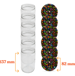 Cam Kavanoz ve Bahar Desenli Kavanoz Kapak Çeşitleri  - 6 Adet (660 ml - 82mm)