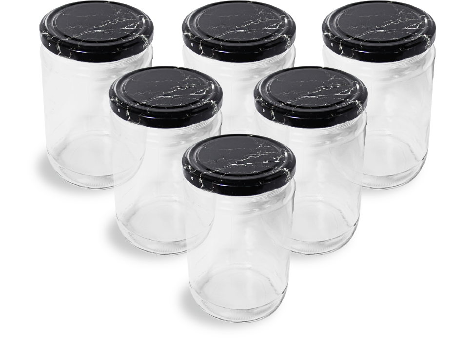 Cam Kavanoz ve Mermer Desenli Kavanoz Kapak Çeşitleri  - 6 Adet (660 ml - 82mm)