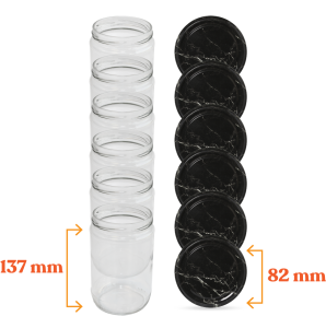 Cam Kavanoz ve Mermer Desenli Kavanoz Kapak Çeşitleri  - 6 Adet (660 ml - 82mm)