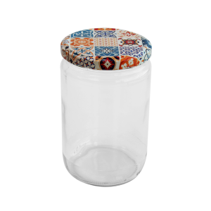 Cam Kavanoz ve Çini 1 Desenli Kavanoz Kapak Çeşitleri  - 6 Adet (660 ml - 82mm)