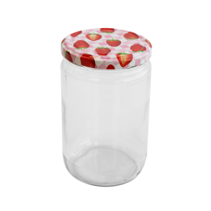 Cam Kavanoz ve Çilek Desenli Kavanoz Kapak Çeşitleri  - 6 Adet (660 ml - 82mm)