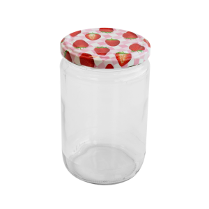Cam Kavanoz ve Çilek Desenli Kavanoz Kapak Çeşitleri  - 6 Adet (660 ml - 82mm)