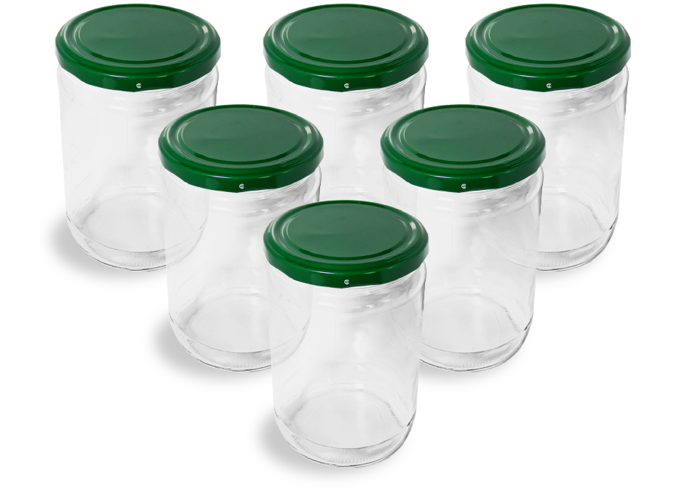 Cam Kavanoz ve yeşil Renk Kavanoz Kapak Çeşitleri  - 6 Adet (660 ml - 82mm)