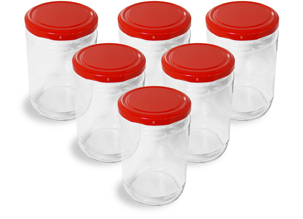 Cam Kavanoz ve Kırmızı Renk Kavanoz Kapak Çeşitleri  - 6 Adet (660 ml - 82mm)