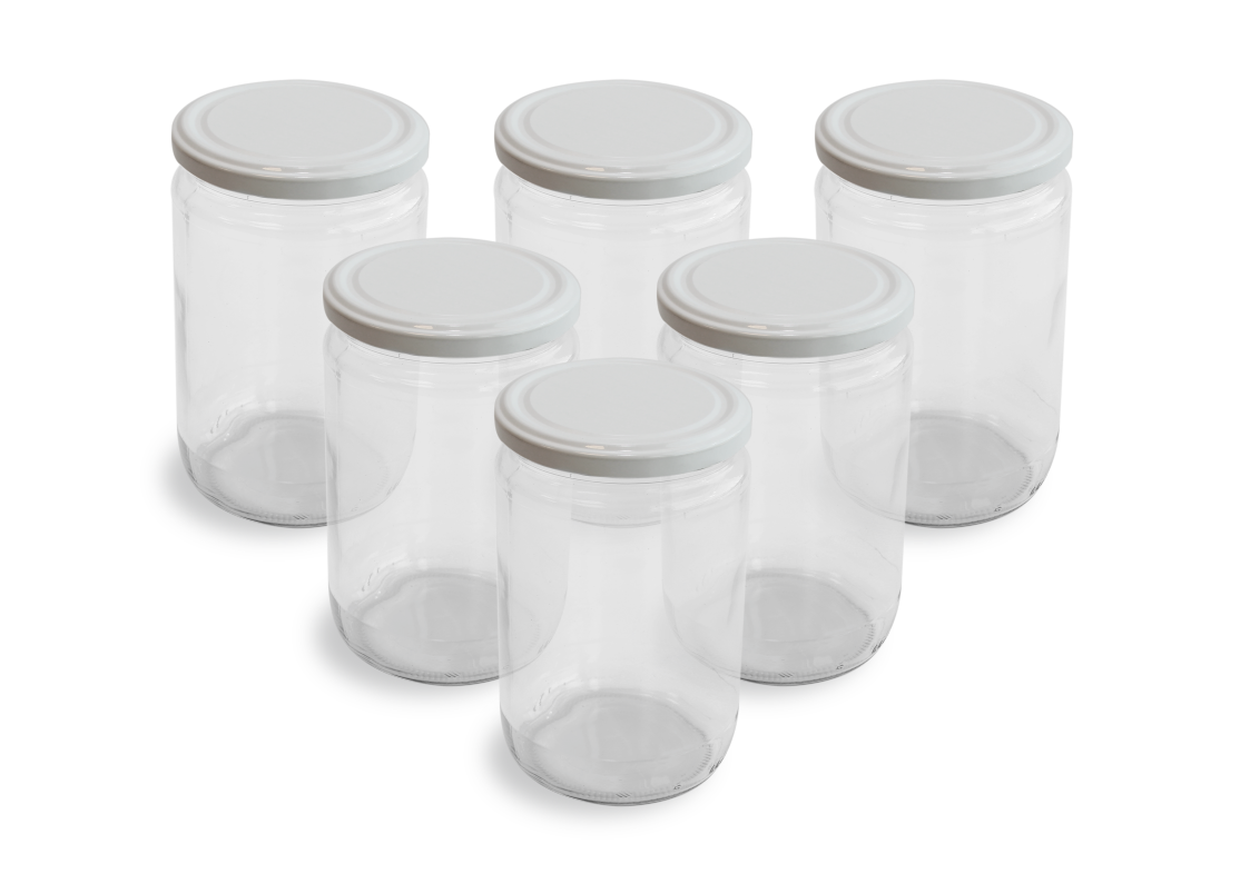 Cam Kavanoz ve Beyaz Renk Kavanoz Kapak Çeşitleri  - 6 Adet (660 ml - 82mm)