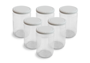 Cam Kavanoz ve Beyaz Renk Kavanoz Kapak Çeşitleri  - 6 Adet (660 ml - 82mm)