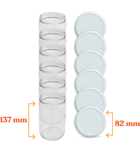 Cam Kavanoz ve Beyaz Renk Kavanoz Kapak Çeşitleri  - 6 Adet (660 ml - 82mm)