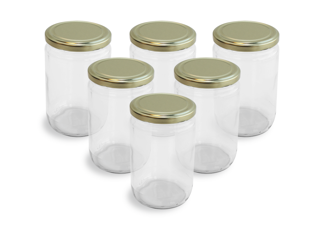 Cam Kavanoz ve Gold Renk Kavanoz Kapak Çeşitleri  - 6 Adet (660 ml - 82mm)