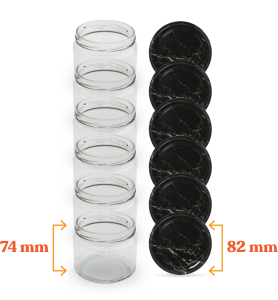 Cam Kavanoz ve Mermer Desenli Kavanoz Kapak Çeşitleri  - 6 Adet (330 ml - 82mm)