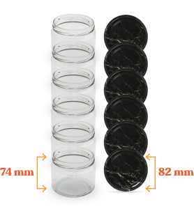 Cam Kavanoz ve Mermer Desenli Kavanoz Kapak Çeşitleri  - 6 Adet (330 ml - 82mm)