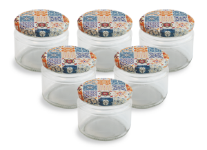Glass Jar and Patterned Jar Lid - 6 Pieces (330 ml - 82 mm) - Pattern 1