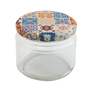 Glass Jar and Patterned Jar Lid - 6 Pieces (330 ml - 82 mm) - Pattern 1