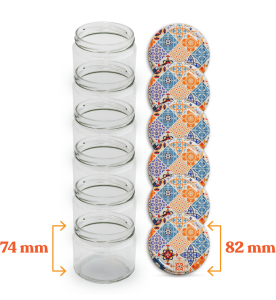 Glass Jar and Patterned Jar Lid - 6 Pieces (330 ml - 82 mm) - Pattern 1