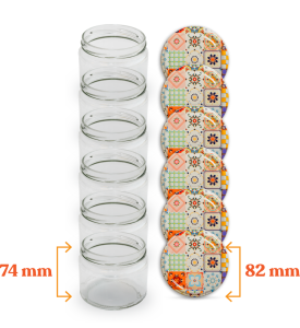 Cam Kavanoz ve Çini 2 Desenli Kavanoz Kapak Çeşitleri  - 6 Adet (330 ml - 82mm)