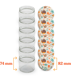 Cam Kavanoz ve Su Altı Desenli Kavanoz Kapak Çeşitleri  - 6 Adet (330 ml - 82mm)