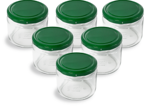 Cam Kavanoz ve Yeşil Renk Kavanoz Kapak Çeşitleri  - 6 Adet (330 ml - 82mm)