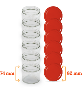 Cam Kavanoz ve Kırmızı Renk Kavanoz Kapak Çeşitleri  - 6 Adet (330 ml - 82mm)