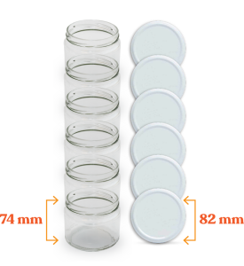 Cam Kavanoz ve Beyaz Renk Kavanoz Kapak Çeşitleri  - 6 Adet (330 ml - 82mm)