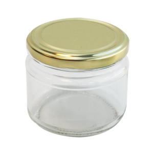 Cam Kavanoz ve Gold Renk Kavanoz Kapak Çeşitleri  - 6 Adet (330 ml - 82mm)