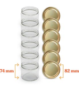 Cam Kavanoz ve Gold Renk Kavanoz Kapak Çeşitleri  - 6 Adet (330 ml - 82mm)