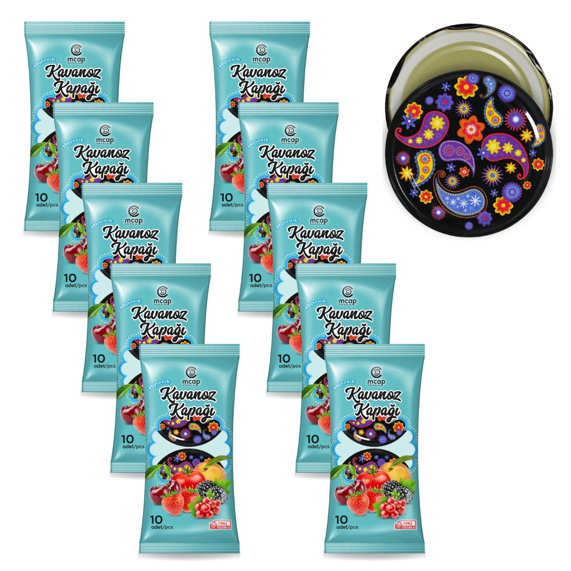 Konserve Kavanoz Kapağı - 10 Paket - 100 Adet (Standart Boy - 82 mm) Şal Desenli