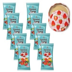 Konserve Kavanoz Kapağı - 10 Paket - 100 Adet (Standart Boy - 82 mm) Çilek Desenli